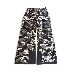 Arctix Ski Snow Pants Kids Black Grey White Camo Reinforced Knees Seat Size L